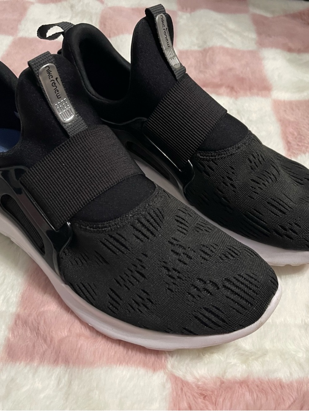 Nike Black Slip-On Athletic Sneakers with White Sole